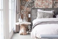 Elegant Rustic Bedroom Brick Wall Decoration Ideas 28