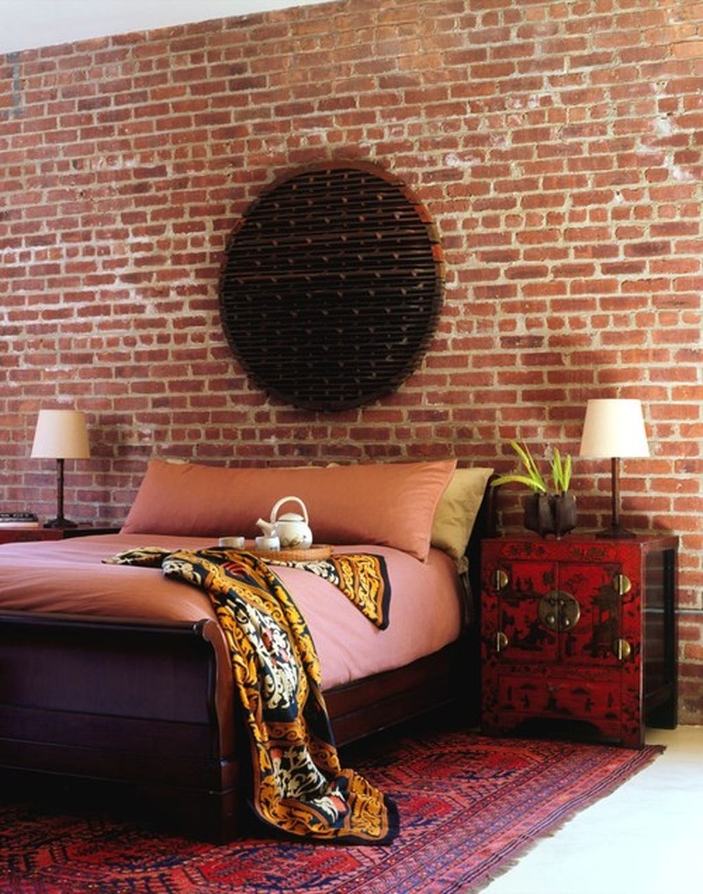 Elegant Rustic Bedroom Brick Wall Decoration Ideas 45