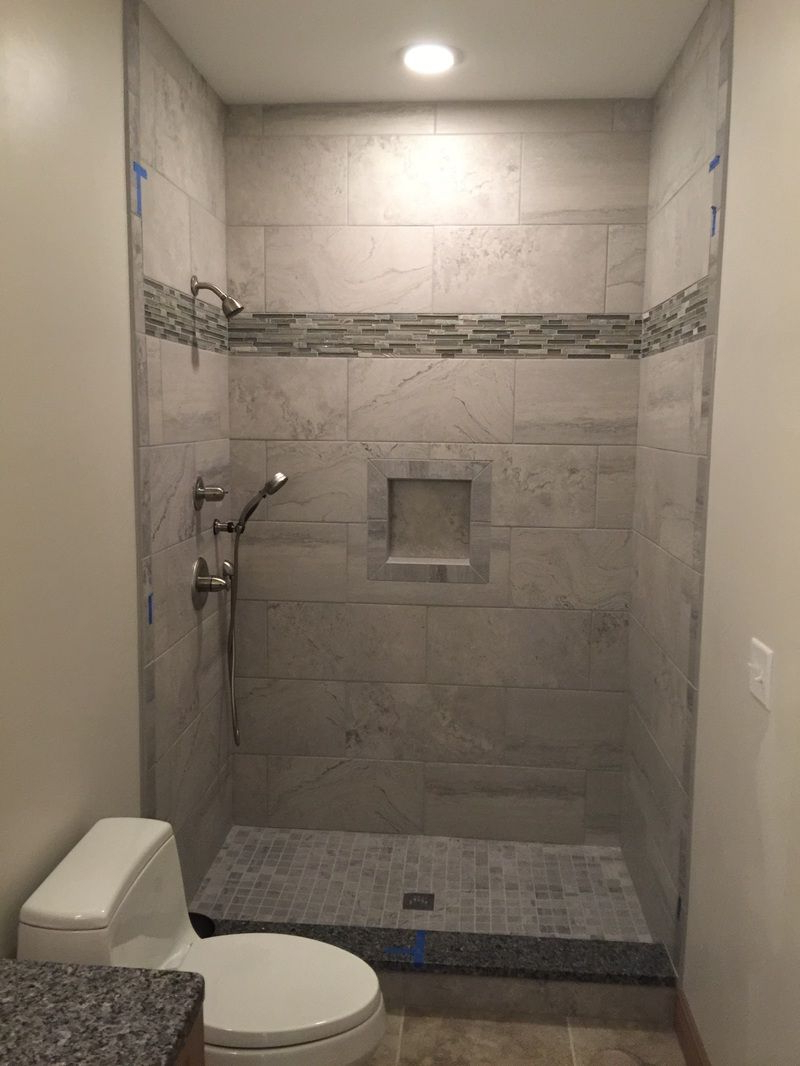 12x24 Grey Wall Tiles Shower Niche 2x2 Mosaic Floor