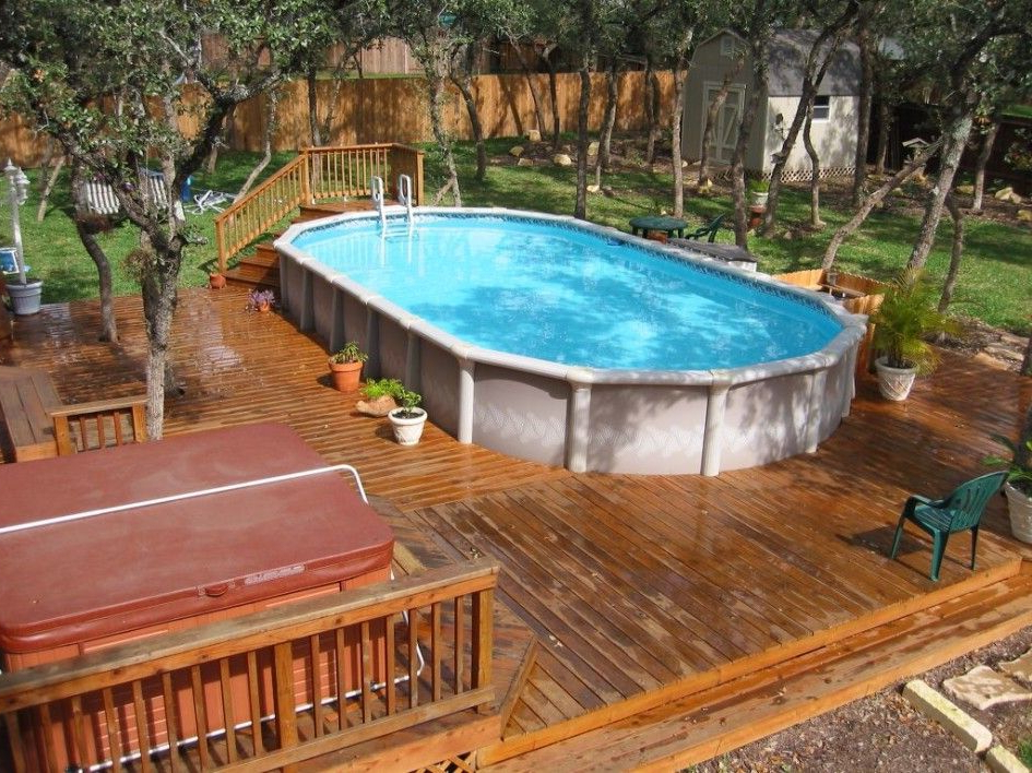Above Ground Pool With Deck And Hot Tub For Backyard Above