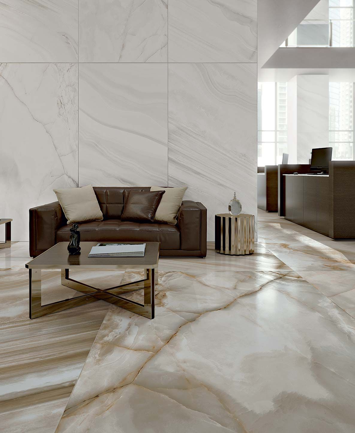 Alabaster Marble Flooring Of Shiny Ceramic Tiles