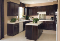 Amazing Dark Wood Cabinets With White Countertop As Well