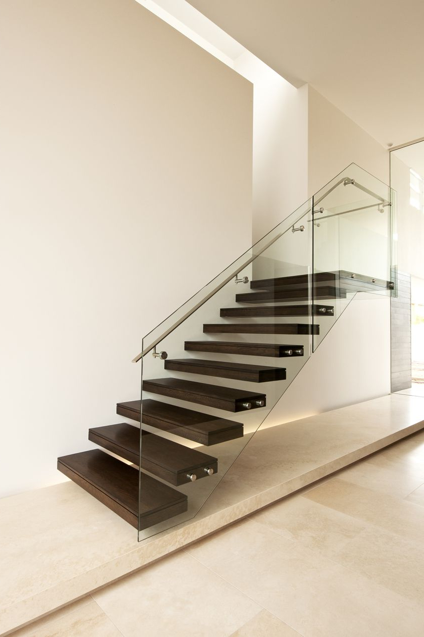 American Oak Modern Stair Glass Steel