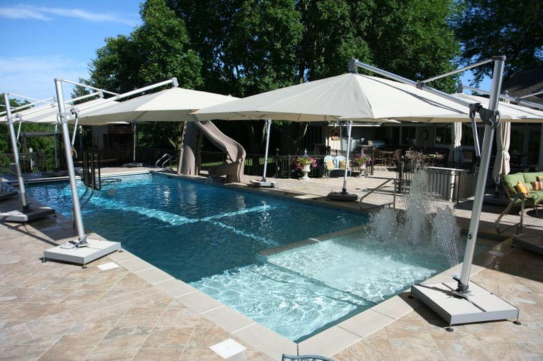 Awesome 10 Rectangle Pools Design With Sun Shelf Ideas