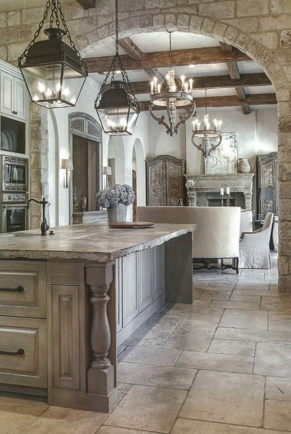 Beautiful Kitchenthe Stone Floor Tiles Washed Cabinetry Kitchen Lights Nice Old World