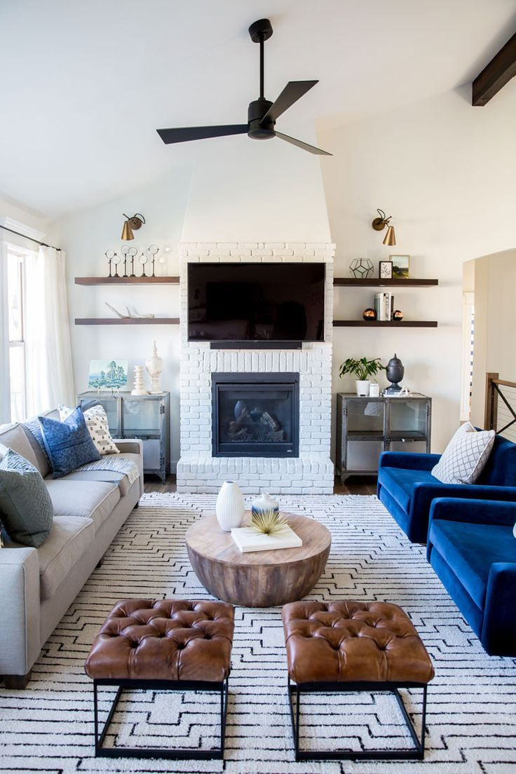 Blue Velvet Chairs White Brick Fireplace House Of Jade