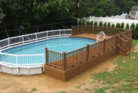 Brown Wooden Above Ground Pool Deck Which Mixed With White