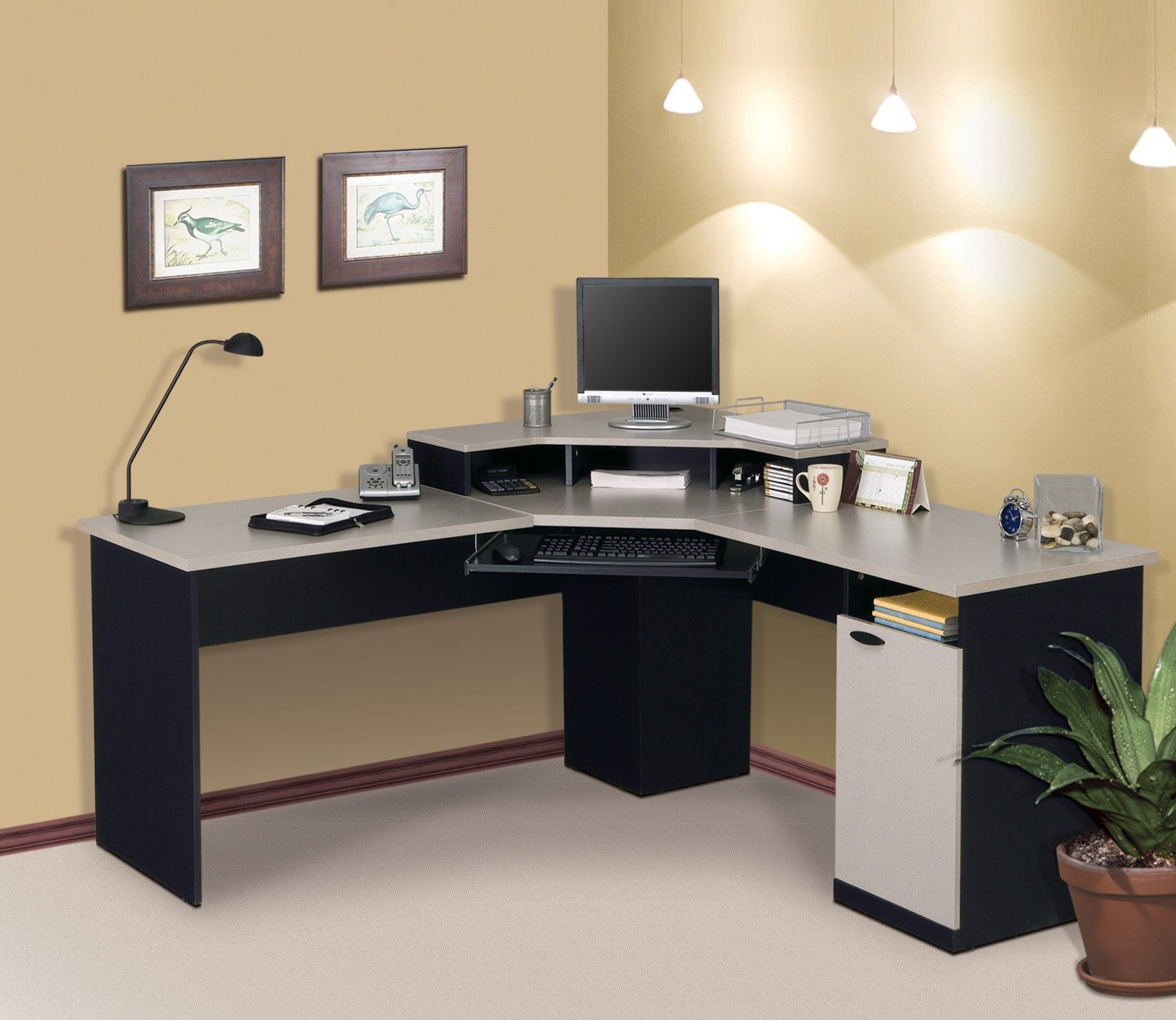 Charming Corner Computer Desk With Black Computer Desk L