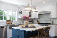 Check Out The Blue Island White Cabinets And Dark Blue