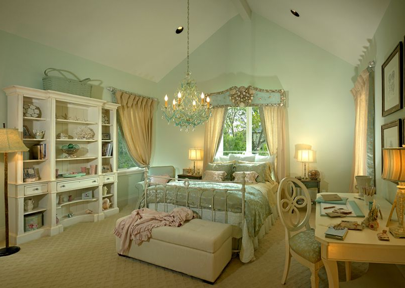 Country French Style Bedroom In Soft Mint Green French