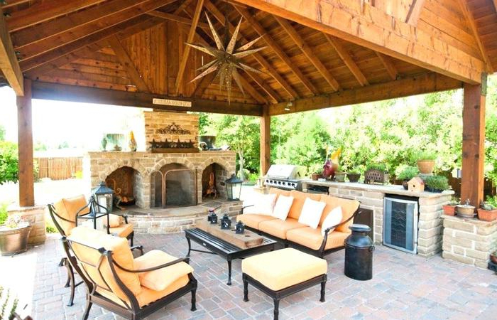 Detached Fireplace Covered Outdoor Patio Ideas Plans