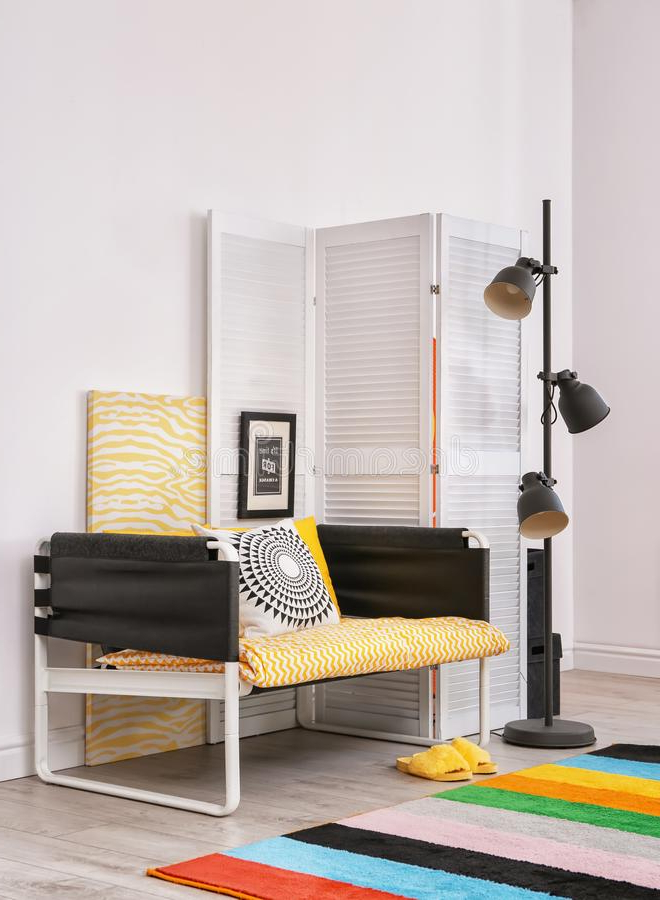 Elegant Living Room Interior With Comfortable Sofa Stock