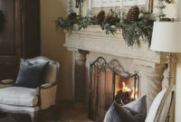 European Farmhouse Christmas Stone Fireplace Christmas