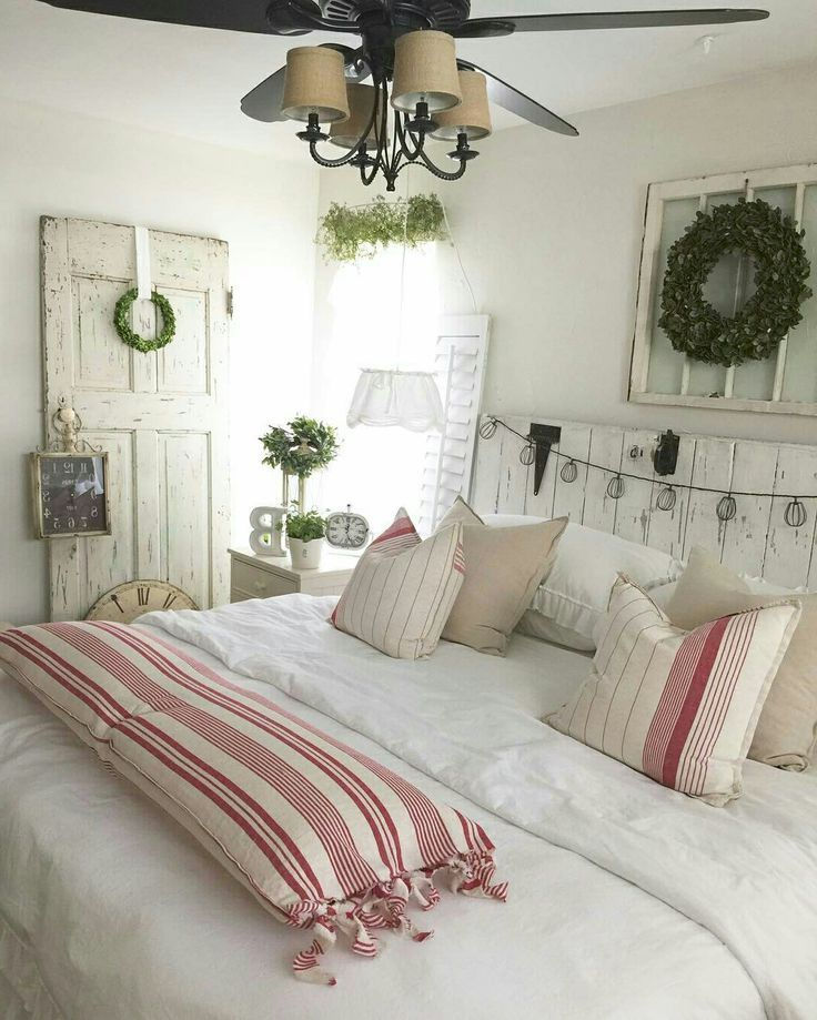 Farmhouse Chic Bedroom With A Touch Of Red With Images