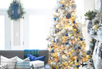 Flocked Christmas Tree With Navy Light Blue Silver And