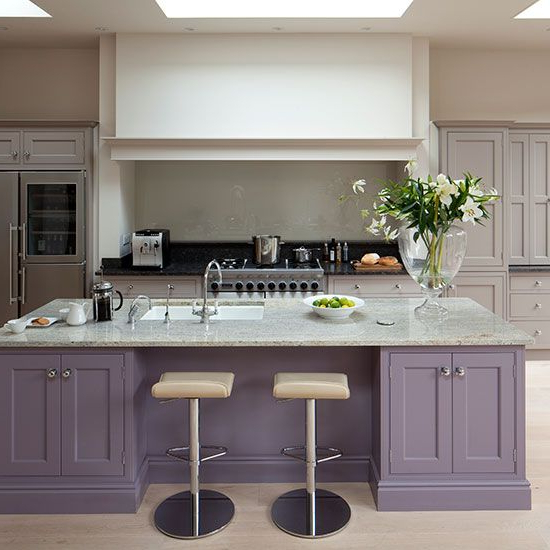 Glamorous Grey And Purple Kitchen With Island Purple
