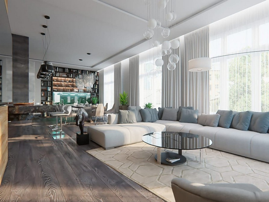 Gorgeous Open Concept Living Room In Contemporary Style