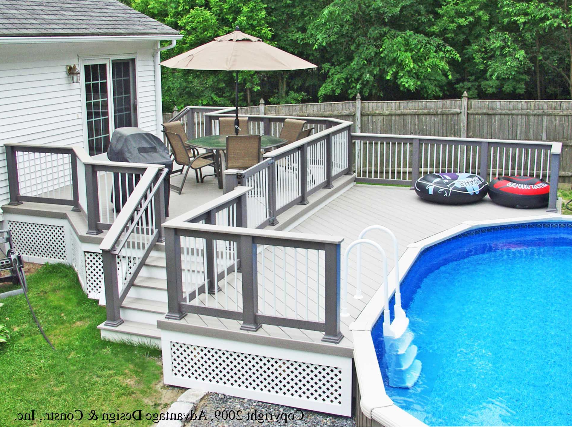 Grey And White Decks For Above Ground Swimming Pools