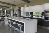 Grey Gloss Contemporary In Line Kitchens With Island