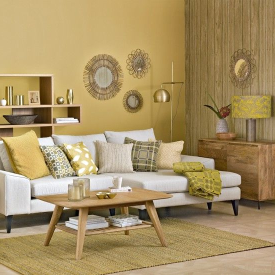 Honeycomb Yellow Living Room With Sunburst Shades Room