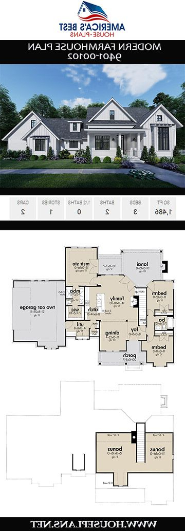 House Plan 9401 00102 Modern Farmhouse Plan 1486