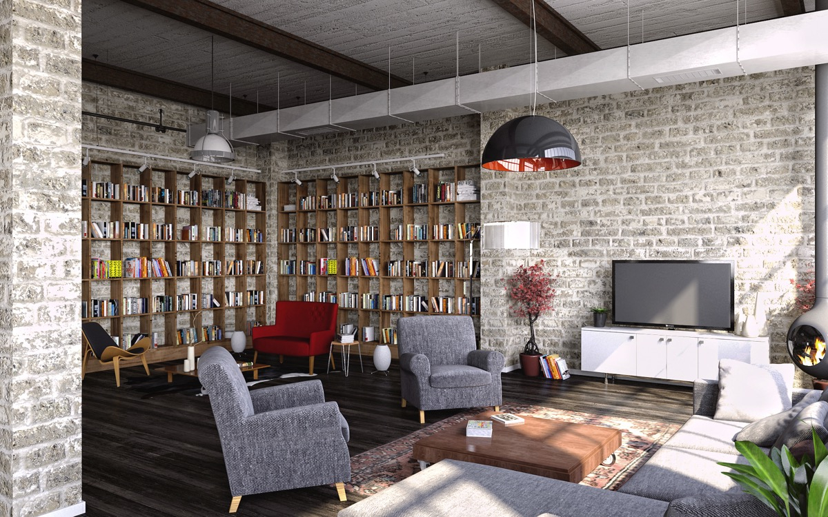 Industrial Style For Living Room Design Apply With