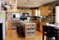 Kitchen Beige Wall Themes And Brown Wooden Oak Cabinet