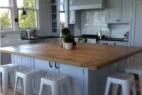 Kitchen With Wooden Island Table Oversized Kitchen