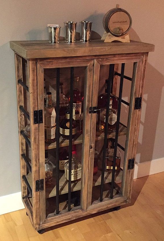 Liquor Cabinet Rustic Iron And Wood With Natural