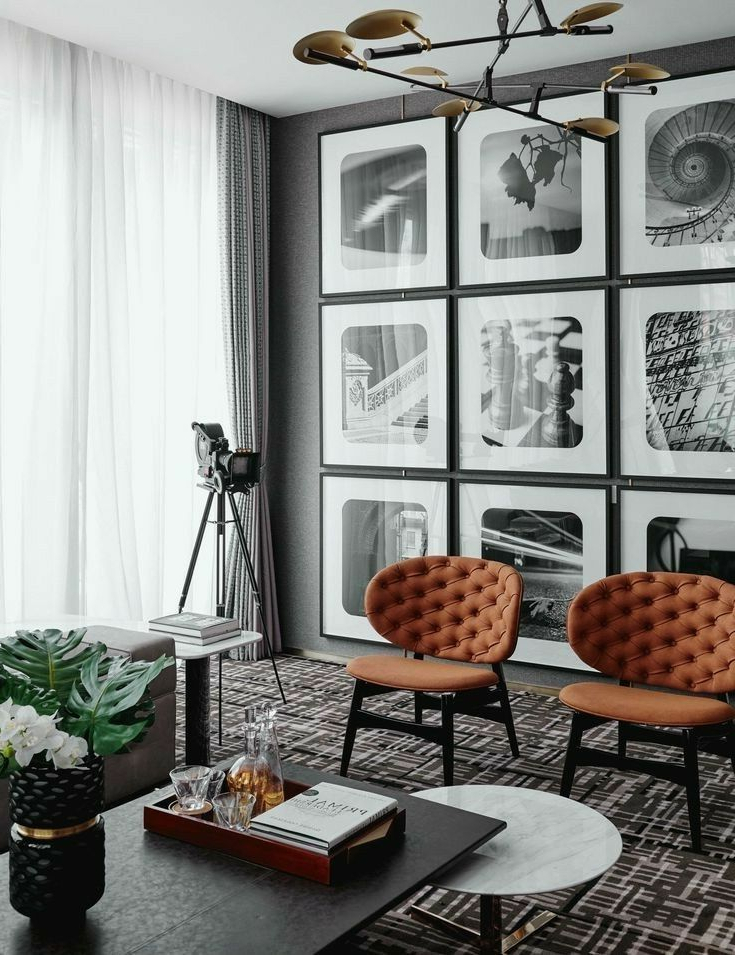 Living Room Masculine Interior Black White Gallery