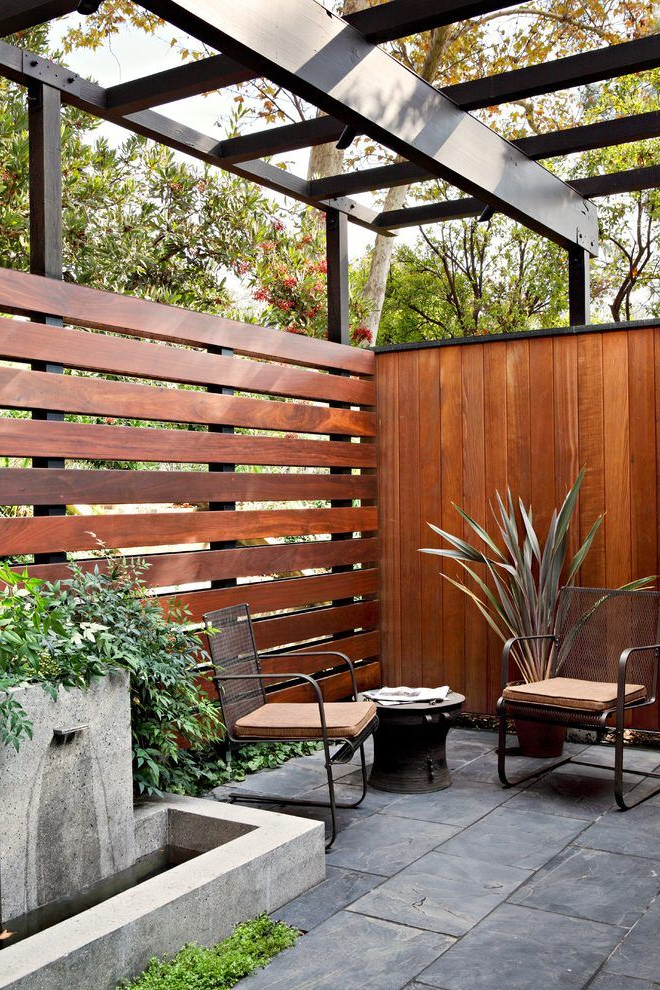 Los Angeles Horizontal Privacy Fence Patio Midcentury With