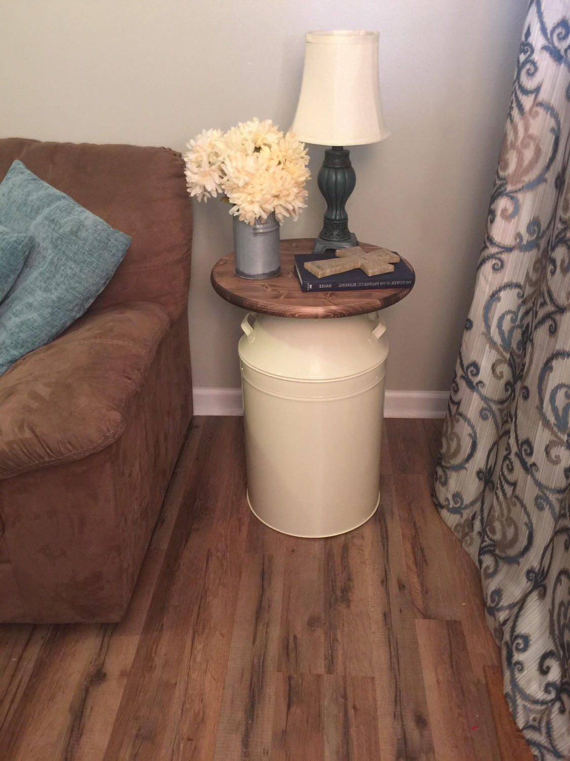 Milk Can End Table Wood End Table Cream Milk Can End Table