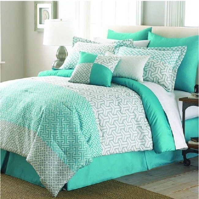 Mint Green 8 Piece Comforter Set White King Queen Bedding