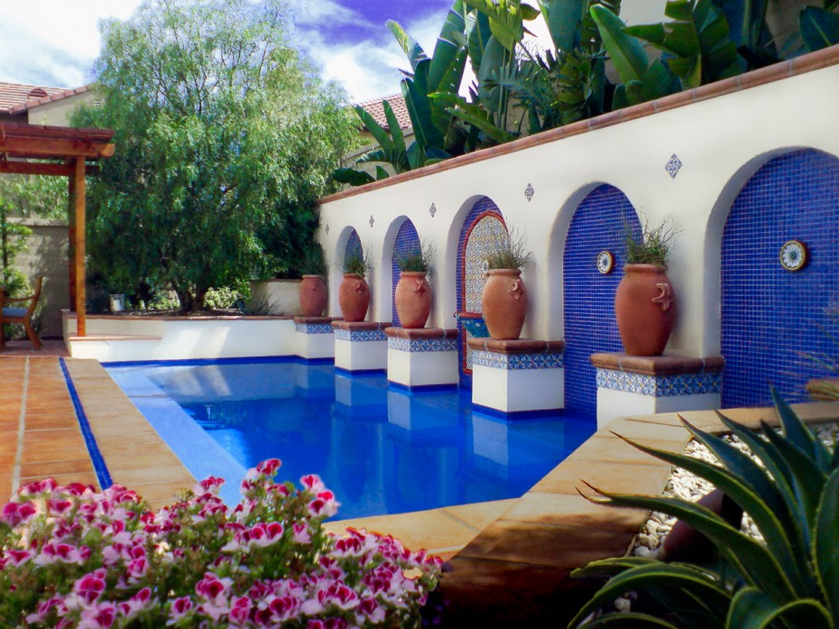 Modern Spanish Sevilla Style Backyard With A Pool Spa Home