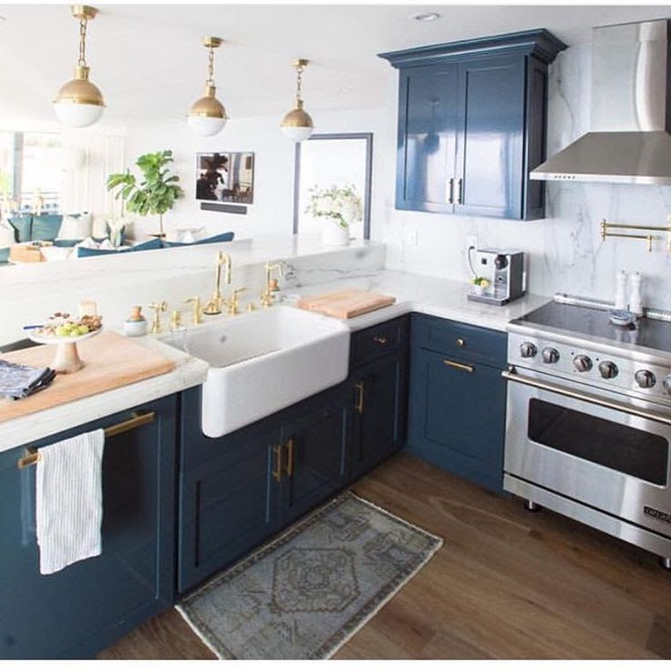 Navy Blue Cabinets With Gold Accents Home Decor Kitchen