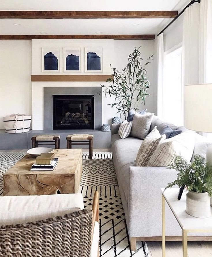 Neutral Family Room With Moroccan Rug Beautiful Modern
