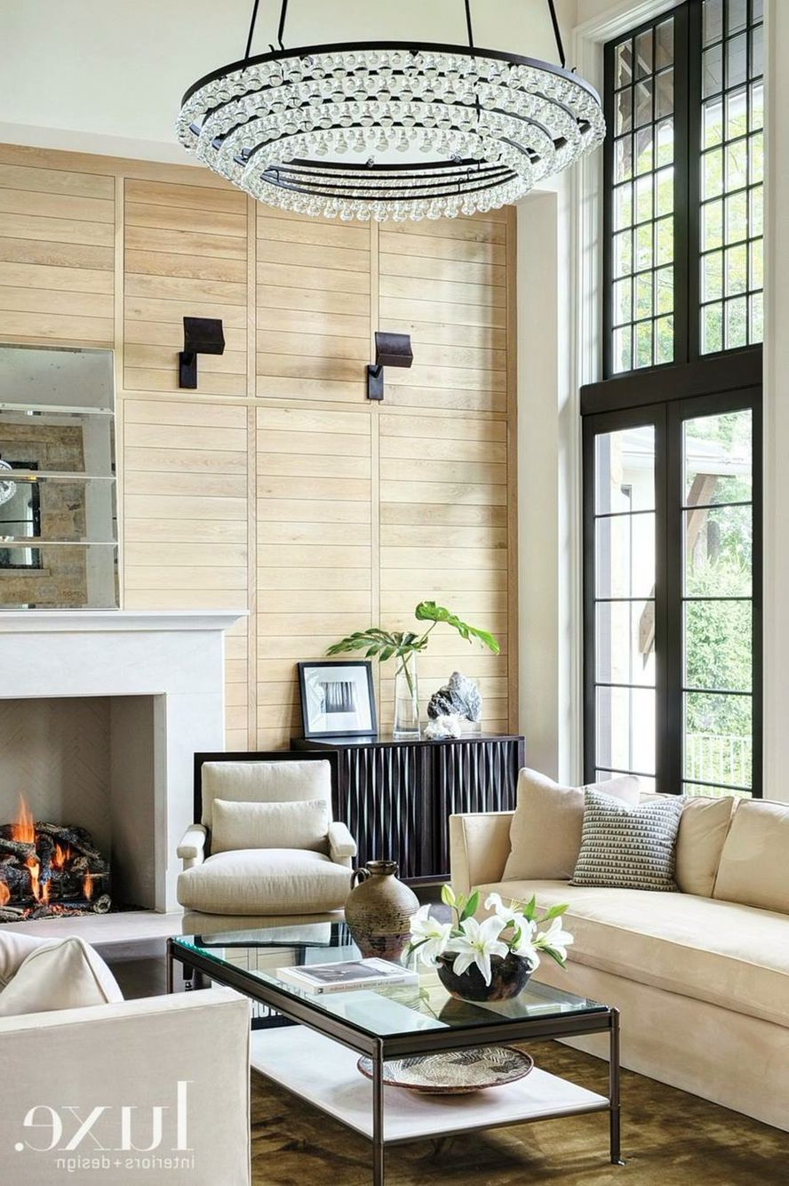 Neutral Living Room With Wood Slat Wall Minimalist