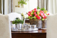 Niermann Weeks Quatrefoil Tole Planter Holds A Colorful Array Of Flowers In This Dining Room