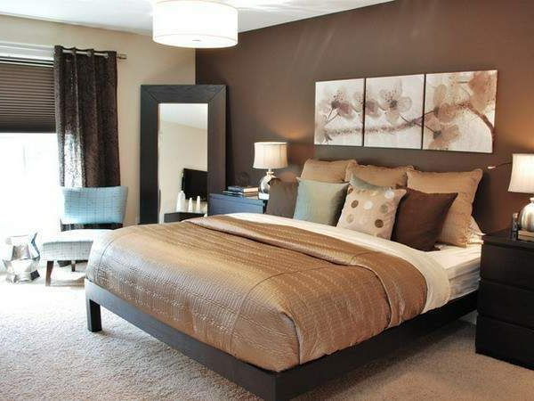 No Headboard Accent Wall With Canvas Trio Brown Master