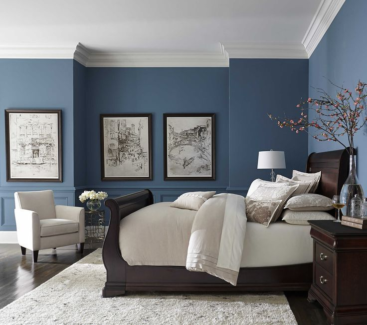 Pretty Blue Color With White Crown Molding Small Master