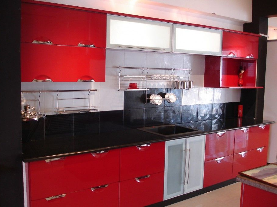 Red And White Caninets Red Black And White Kitchen