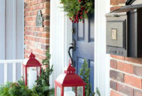 Red Lantern And Evergreens Christmas Porch Decor Front