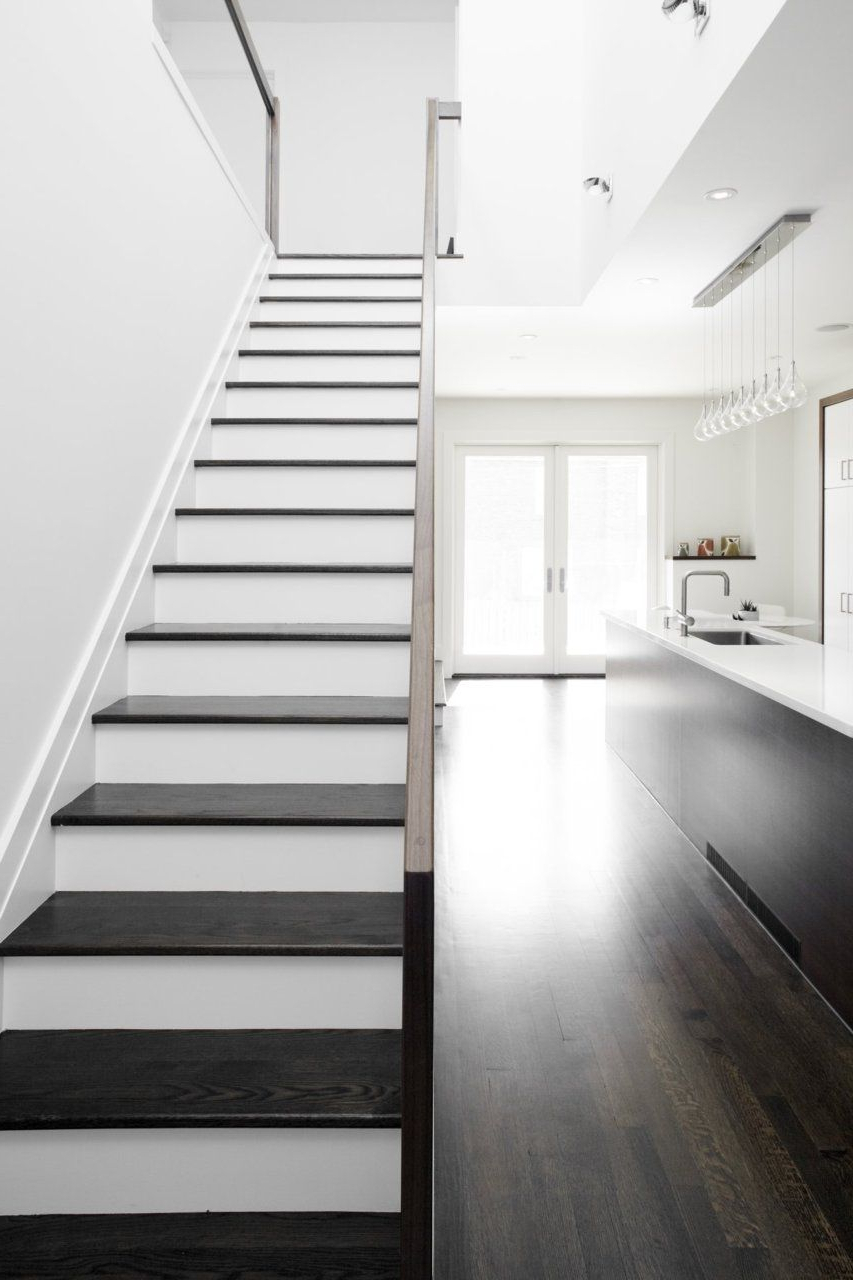 Sleek Black White Contemporary Kitchen Stairway Black