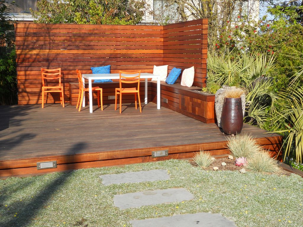 Small Back Yard With Custom Freestanding Deck And Privacy