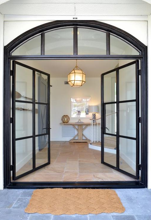 Steel And Glass Double Front Doors Transitional Home