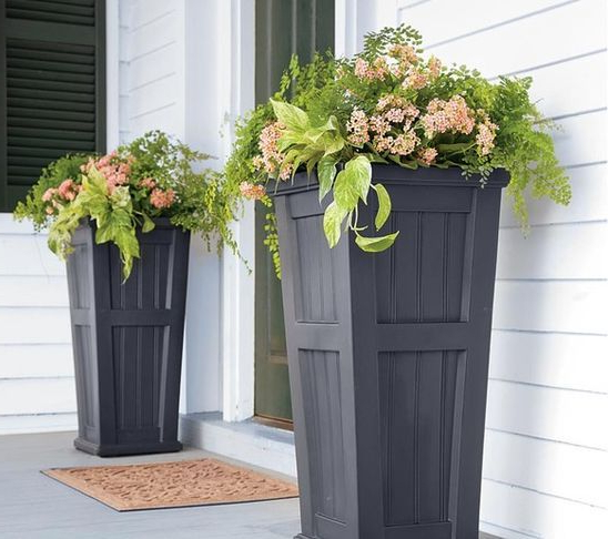 Tall Black Front Door Planters Outdoor Decor Home And