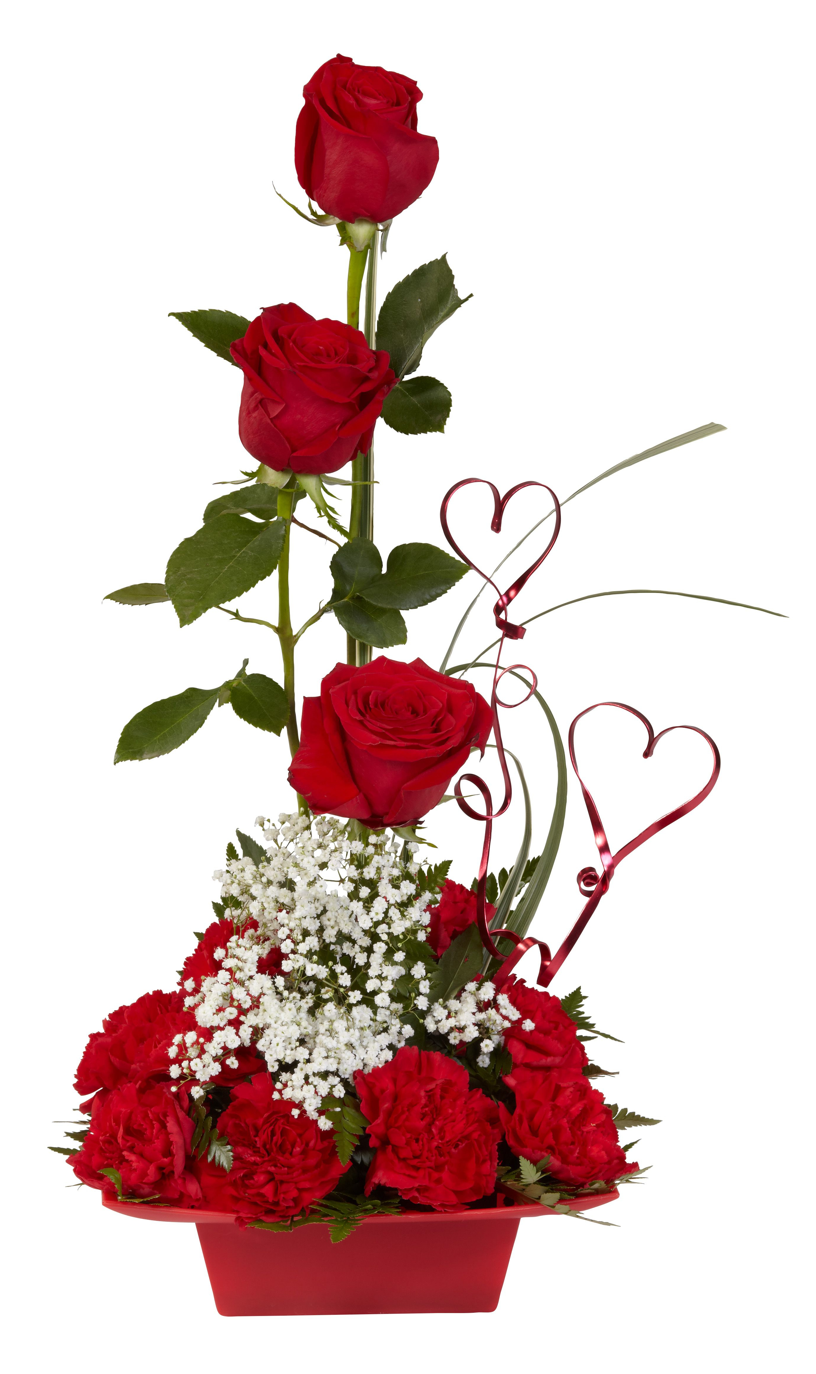 Valentines Floral Centerpiece With Flat Wire Hearts
