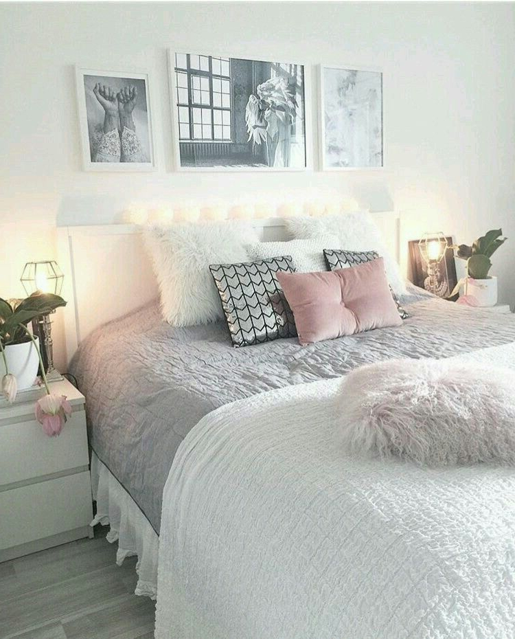White Gray And Pink Bedroom Set Up Cozy Home Decorating